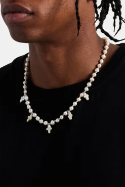 Freshwater Pearl Cross Necklace -JWL ZH 2TONCRSNKWGM1