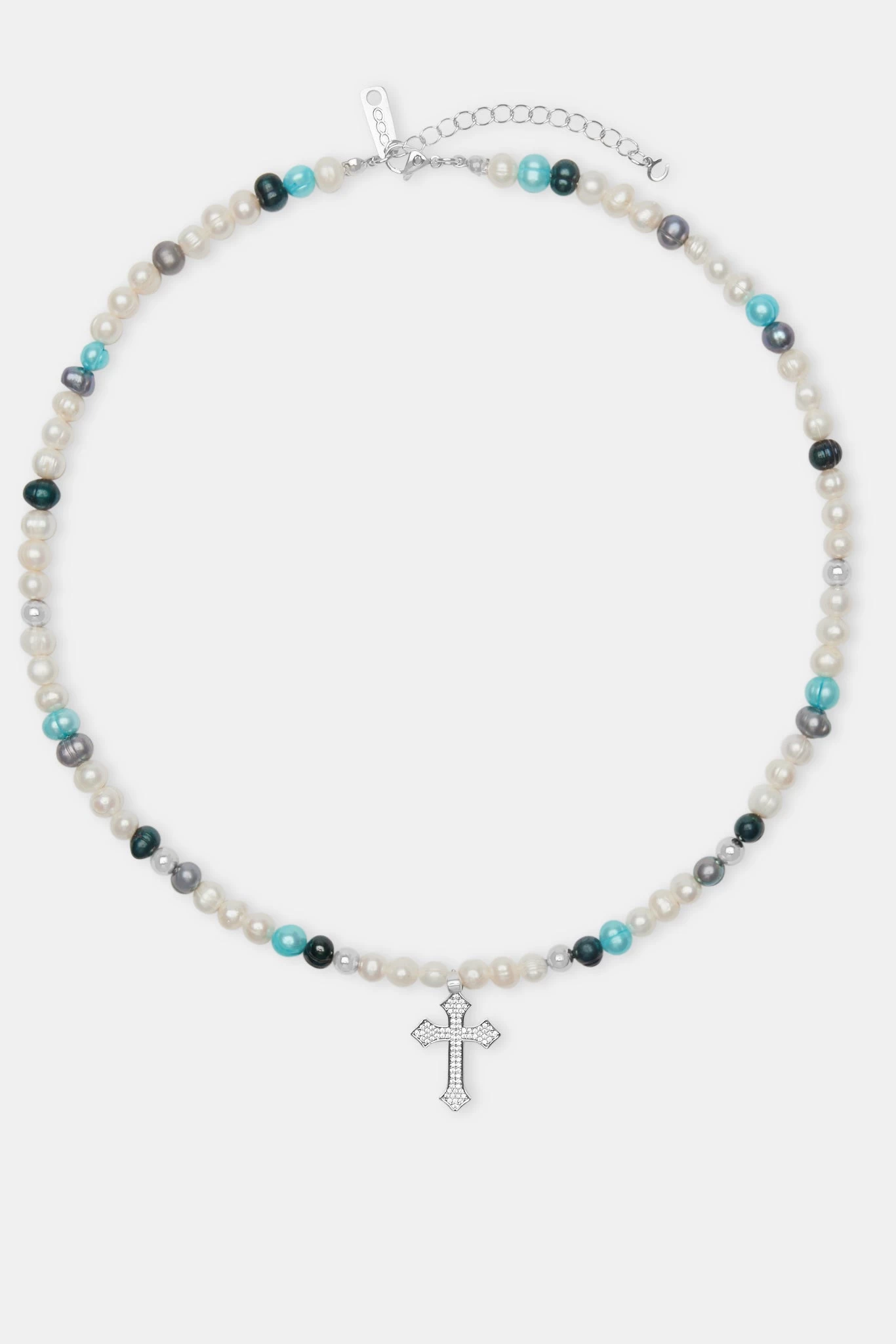 Blue Bead & Cross Freshwater Pearl Necklace 6 Blue Bead & Cross Freshwater Pearl Necklace - Image 4