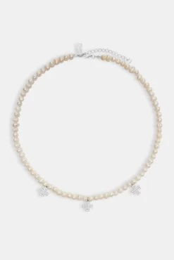 Freshwater Pearl Cross Drop Necklace - White -JWL ZH FPCROSS 2