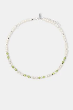 Freshwater Pearl Ice Ball & Green Bead Necklace 10 Freshwater Pearl Ice Ball & Green Bead Necklace -JWL ZH FPICEBNKWGM 20 7749