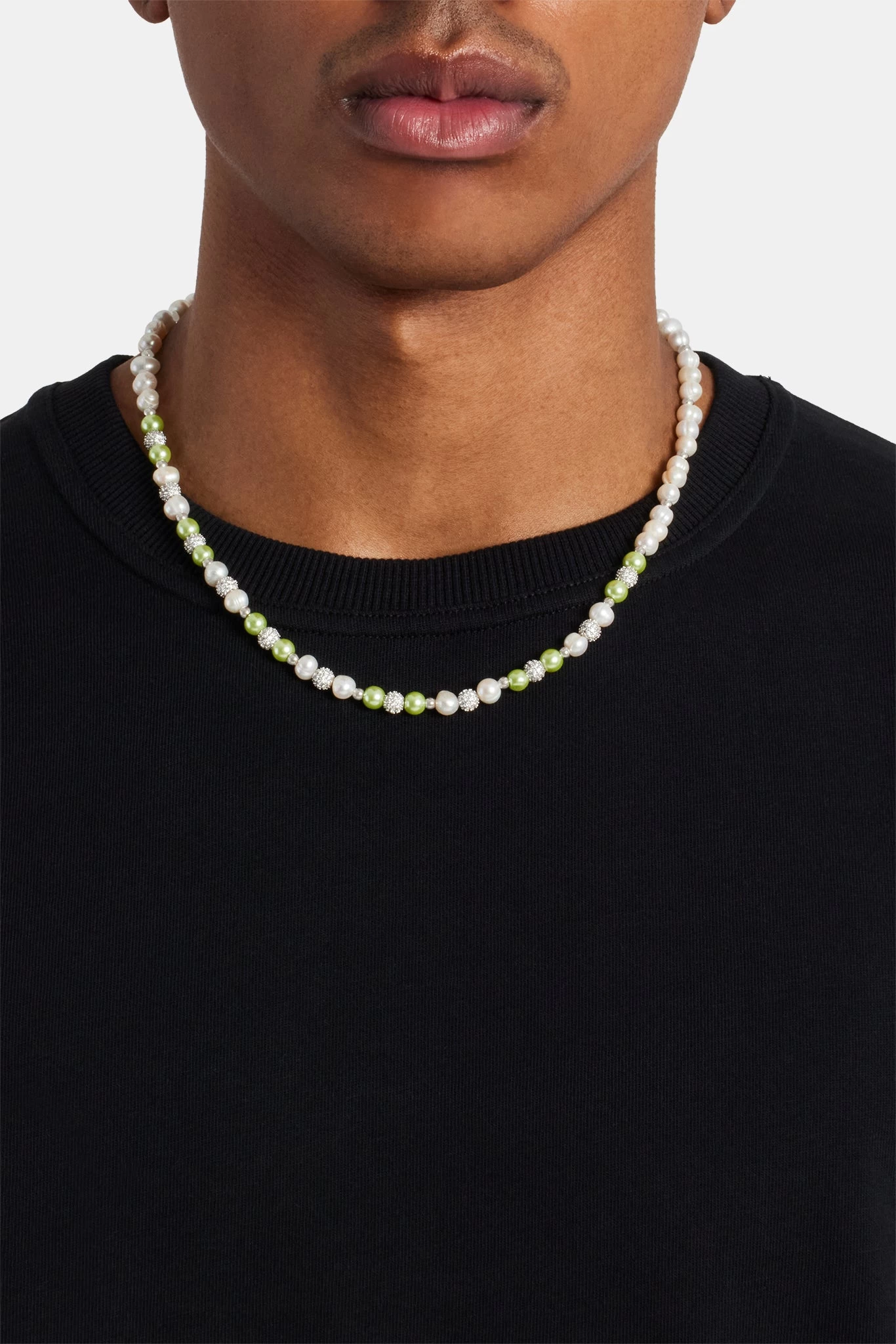 Freshwater Pearl Ice Ball & Green Bead Necklace 3 Freshwater Pearl Ice Ball & Green Bead Necklace