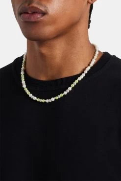 Freshwater Pearl Ice Ball & Green Bead Necklace 9 Freshwater Pearl Ice Ball & Green Bead Necklace -JWL ZH FPICEBNKWGM 20 7811