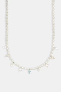 Womens Freshwater Pearl & Multi Colour Ice Cross Necklace - White -JWL ZH FPMCROSSW 1