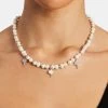 Iced Palm Tree Freshwater Pearl Necklace - 6mm -JWL ZH FPPALMNKWGW 13382