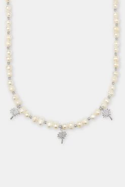 Iced Palm Tree Freshwater Pearl Necklace - 6mm -JWL ZH FPPALMNKWGW 13691