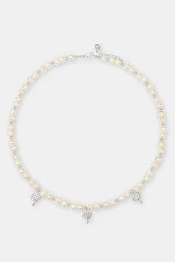 Iced Palm Tree Freshwater Pearl Necklace - 6mm -JWL ZH FPPALMNKWGW 13693