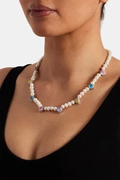 Freshwater Pearl Heart Gemstone Necklace -JWL ZH HEARTCHWGW 18 8423