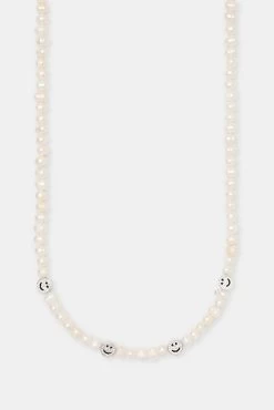 Iced Happy Face Pearl Necklace - 6mm -JWL ZH ICHAPFNK WGM 20