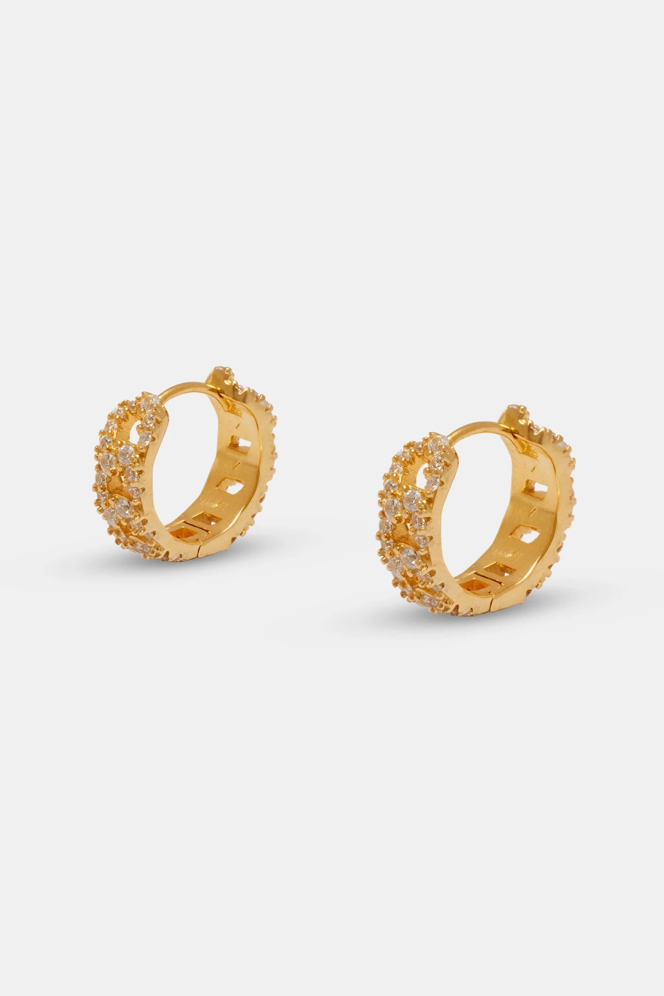 Iced Cuban Hoop Earrings - Gold 3 Iced Cuban Hoop Earrings - Gold