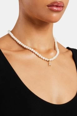 Iced Initial Clip On Pendant + 6mm Pearl Chain -JWL ZH INTLCLPGW A1