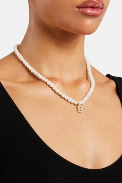 Iced Initial Clip On Pendant + 6mm Pearl Chain -JWL ZH INTLCLPGW B1