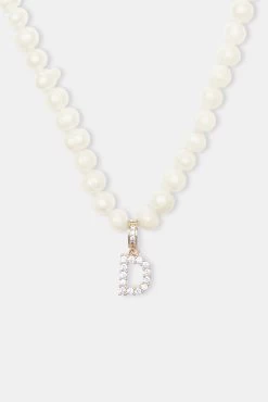 Iced Initial Clip On Pendant + 6mm Pearl Chain -JWL ZH INTLCLPGW D