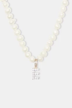 Iced Initial Clip On Pendant + 6mm Pearl Chain -JWL ZH INTLCLPGW E