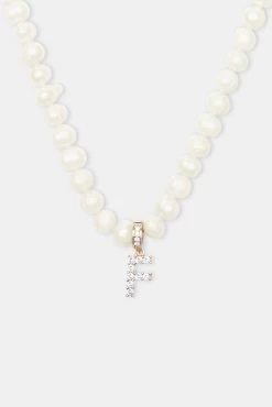 Iced Initial Clip On Pendant + 6mm Pearl Chain -JWL ZH INTLCLPGW F