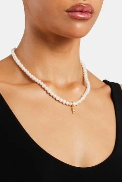 Iced Initial Clip On Pendant + 6mm Pearl Chain -JWL ZH INTLCLPGW F1