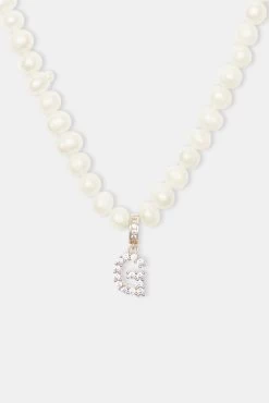 Iced Initial Clip On Pendant + 6mm Pearl Chain -JWL ZH INTLCLPGW G