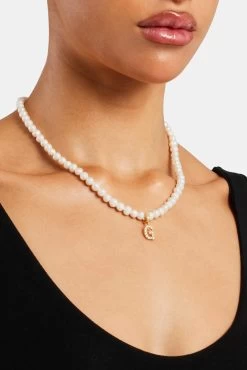 Iced Initial Clip On Pendant + 6mm Pearl Chain -JWL ZH INTLCLPGW G1