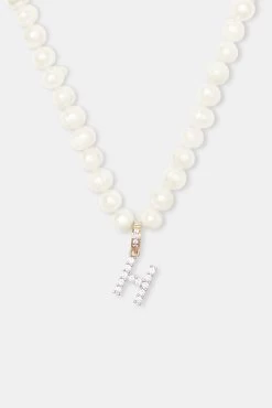 Iced Initial Clip On Pendant + 6mm Pearl Chain -JWL ZH INTLCLPGW H