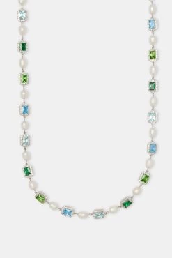Multi Colour Blue Gemstone Freshwater Pearl Necklace -JWL ZH MCOLBLUFPNK WGM