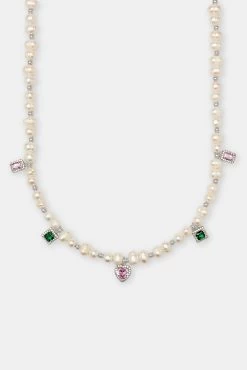 Pink & Green Mixed Gem Freshwater Pearl Necklace - 6mm -JWL ZH PGMXGEMNKWGW 13724