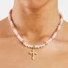 Pink Bead & Cross Freshwater Pearl Necklace -JWL ZH PNKCROSSNKGW