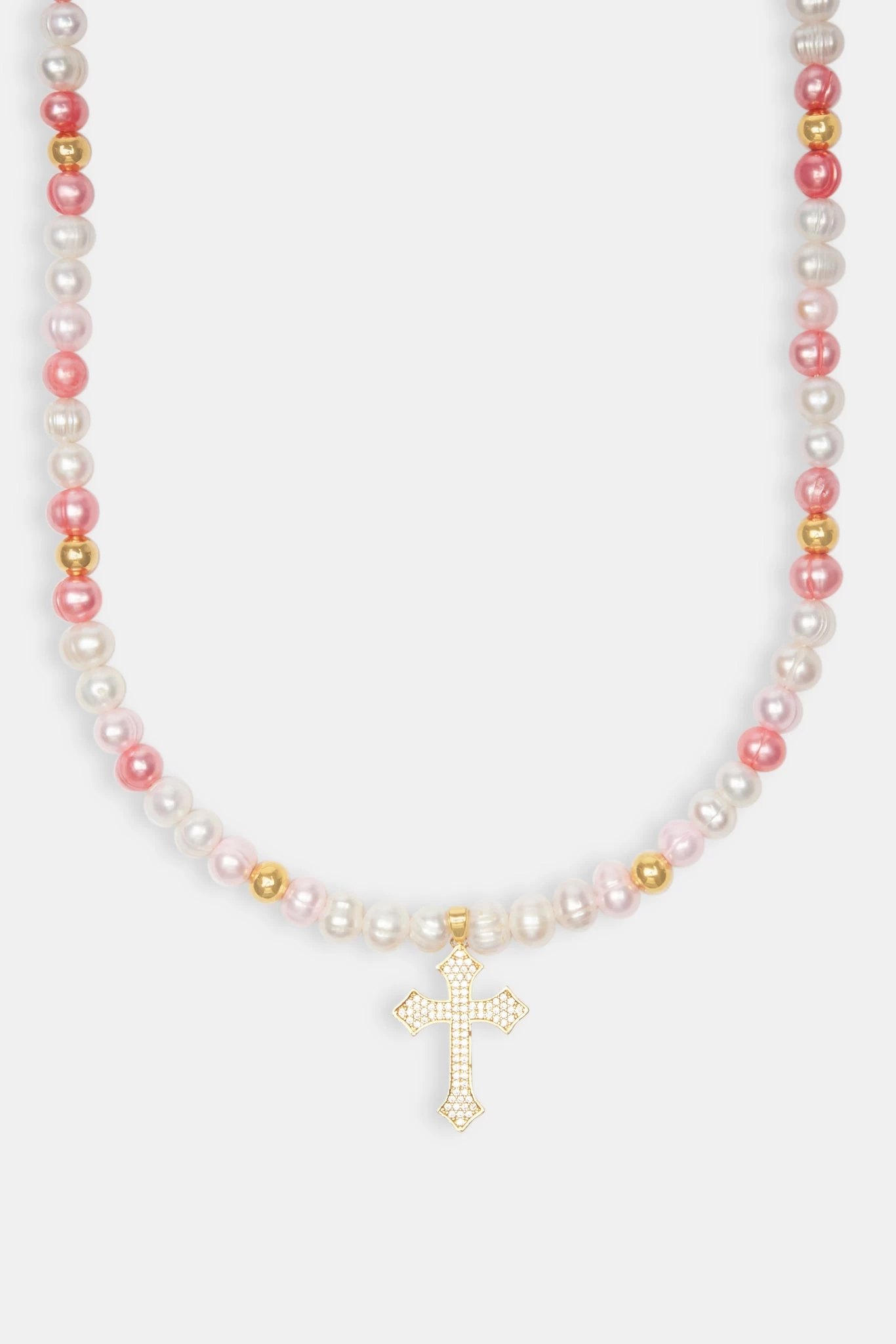 Pink Bead & Cross Freshwater Pearl Necklace 4 Pink Bead & Cross Freshwater Pearl Necklace - Image 2