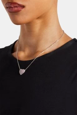 Iced Pink Heart Necklace - 12mm -JWL ZH PNKHRTNKWGW 18