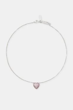 Iced Pink Heart Necklace - 12mm -JWL ZH PNKHRTNKWGW 18 2
