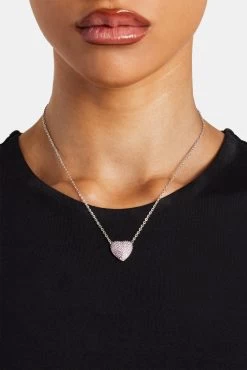 Iced Pink Heart Necklace - 12mm