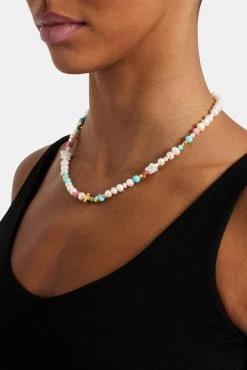 Pink Motif Freshwater Pearl Necklace - 6mm -JWL ZH PNKMOTNKGW 1197