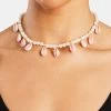 Freshwater Pearl Pink Cowrie Shell Necklace - Gold -JWL ZH PNKSHELLNK
