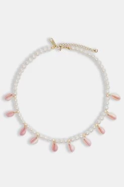 Freshwater Pearl Pink Cowrie Shell Necklace - Gold -JWL ZH PNKSHELLNK 2