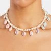 Freshwater Pearl Pastel Cowrie Shell Necklace - Gold