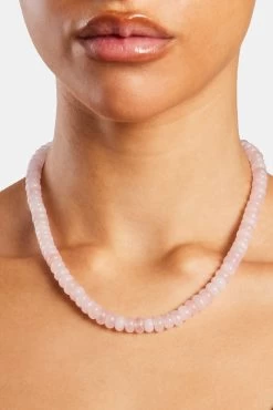 Rose Quartz Bead Necklace - White 8mm