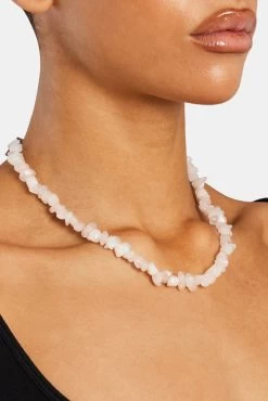 Rose Quartz Shard Bead Necklace - White -JWL ZH ROSESHNK 1