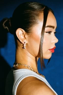 Pink Multi Gem Drop Earrings - Gold 8 Pink Multi Gem Drop Earrings - Gold -JWL multigeamearring